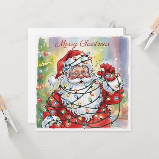 Trendy Grappige Moderne Simpele Lieve Kerstman Kaart (Voorkant / Achterkant in situ)