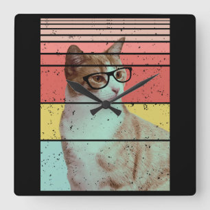 TRENDY GRAPPIGE SCHATTIGE KAT VINTAGE VIERKANTE KLOK