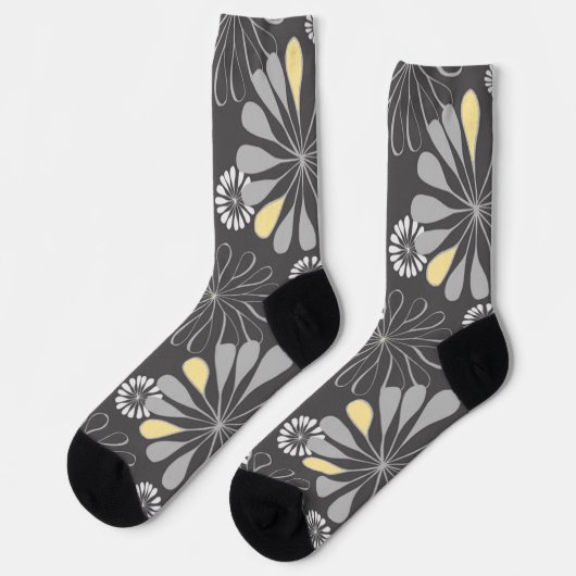 Trendy Gray and Yellow Floral Sokken (Links)