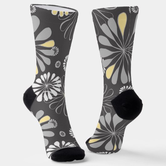 Trendy Gray and Yellow Floral Sokken (Gebogen)