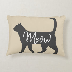 Trendy Gray Cat Silhouette & Taupe Meow Accent Kussen
