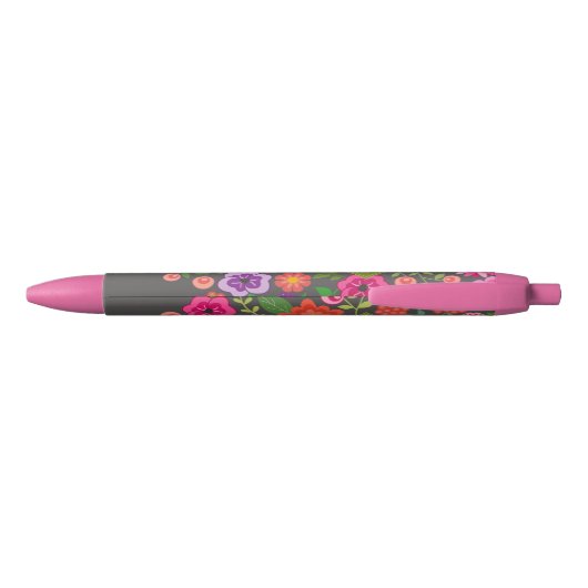 Trendy Gray Floral Pattern met Custom Monogram Zwarte Inkt Pen (Achterkant)