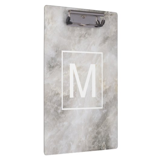 Trendy Gray Marble Monogrammed Klembord (Rechts)