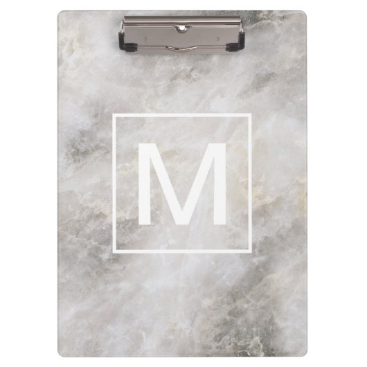 Trendy Gray Marble Monogrammed Klembord (Voorkant)