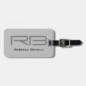 Trendy Gray Monogram Minimalist Plain Bagagelabel (Voorkant horizontaal)
