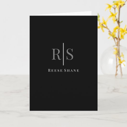 Trendy Gray Monogram & White Name, Black Kaart (Gele Bloem)