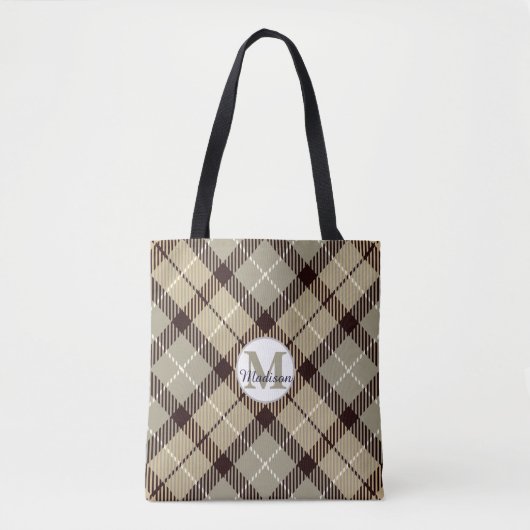 Trendy Gray Pset Tartan Monogram Manuscript Teache Tote Bag (Voorkant)