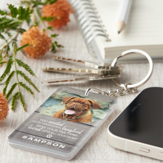 Trendy Gray Rustic Pet Memorial | Foto Keepslag Sleutelhanger (Voorkant Rechts)