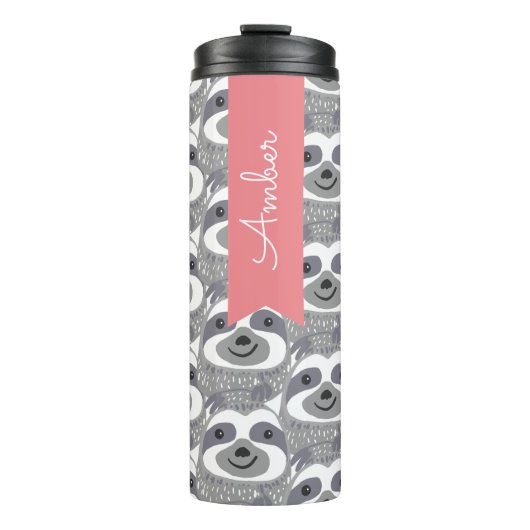 Trendy Gray Sloths Doodle Thermosbeker (Voorkant)