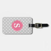 Trendy Gray White Polka Dots & Pink Monogram Bagagelabel (Voorkant horizontaal)