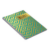 Trendy Greek Key Diagonal | blauwgroen bladgoud Notitieboek (Rechterzijde)