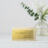 Trendy Greek Key Diagonal | witte bladgoudfolie Visitekaartje (Staand voorkant)