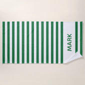 Trendy Green and White Striped Personal Name   Strandlaken (Voorkant)