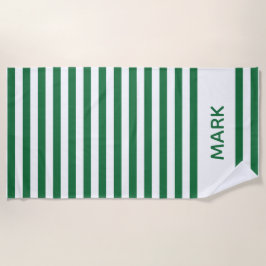 Trendy Green and White Striped Personal Name Strandlaken