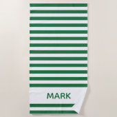 Trendy Green and White Striped Personal Name   Strandlaken (Voorkant)