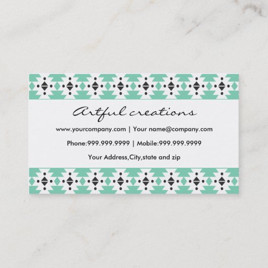 Trendy Green Aztec Pattern Visitekaartje (Achterkant)