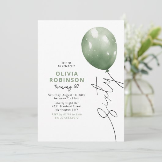 Trendy Green Balloon 60th Birthday Kaart (Staand voorkant)
