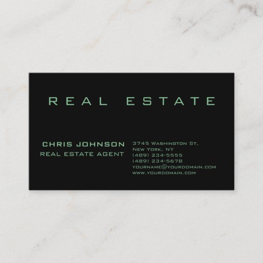 Trendy Green Black Real Estate Agent Visitekaartje (Voorkant)