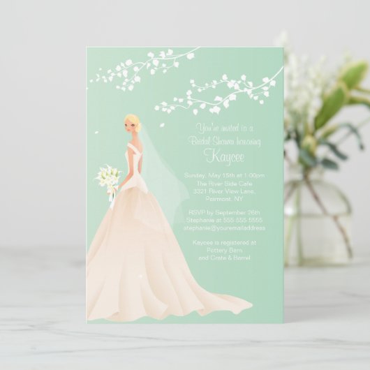 Trendy Green BLONDE Bride Vrijgezellenfeest Invite Kaart (Staand voorkant)