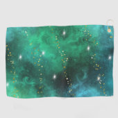 Trendy Green Blue Blauwgroen Gold Galaxy Pattern Golfhanddoek (Horizontaal)