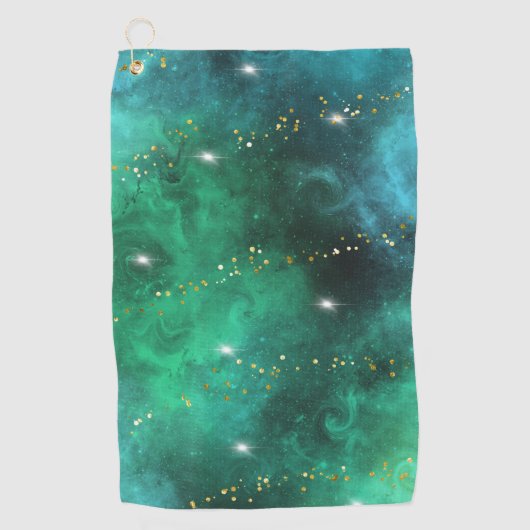 Trendy Green Blue Blauwgroen Gold Galaxy Pattern Golfhanddoek (Voorkant)