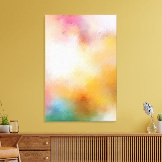Trendy Green Blue Yellow Red Pink Modern Abstract Canvas Afdruk (Insitu (Woonkamer))