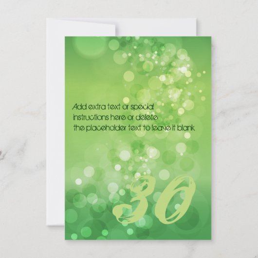 Trendy Green Bokeh Party Invitation Kaart (Achterkant)
