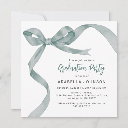 Trendy Green Bow Afstuderen Feestdagenkaart (Voorkant)