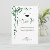 Trendy Green Bow Coquette FOTO Afstuderen Bedankkaart (Staand voorkant)