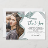 Trendy Green Bow Foto Afstuderen Bedankkaart (Voorkant)