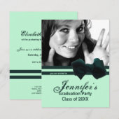 Trendy Green Bow Graduation Party Foto nodigt 1 ui Kaart (Voorkant / Achterkant)