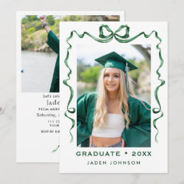 Trendy Green Bow Ribbon 2 FOTO Afstudeerfeest I Kaart