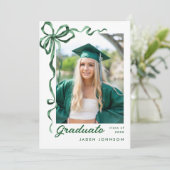 Trendy Green Bow Ribbon 2 FOTO Afstudeerfeest I Kaart (Staand voorkant)