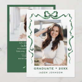 Trendy Green Bow Ribbon 2 FOTO Afstudeerfeest Kaart