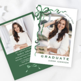Trendy Green Bow Ribbon 2 FOTO Afstudeerfeest Kaart