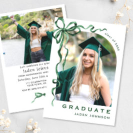 Trendy Green Bow Ribbon 2 FOTO Afstudeerfeest Kaart