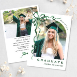 Trendy Green Bow Ribbon 2 FOTO Afstudeerfeest Kaart