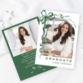 Trendy Green Bow Ribbon 2 FOTO Afstudeerfeest Kaart