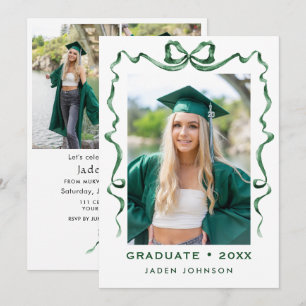 Trendy Green Bow Ribbon 4 FOTO Afstudeerfeest I Kaart