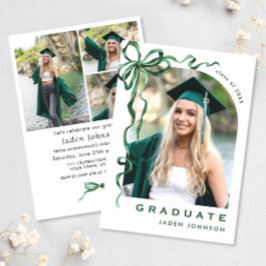 Trendy Green Bow Ribbon 4 FOTO Afstudeerfeest Kaart
