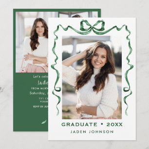 Trendy Green Bow Ribbon 4 FOTO Afstudeerfeest Kaart