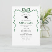 Trendy Green Bow Ribbon 4 FOTO Afstudeerfeest Kaart (Staand voorkant)