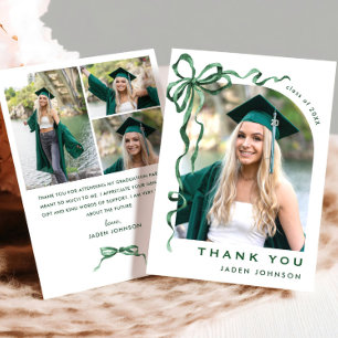 Trendy Green Bow Ribbon 4 FOTO Afstuderen Bedankkaart