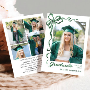 Trendy Green Bow Ribbon 5 FOTO Afstudeerfeest I Kaart
