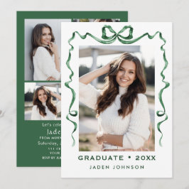 Trendy Green Bow Ribbon 5 FOTO Afstudeerfeest Kaart