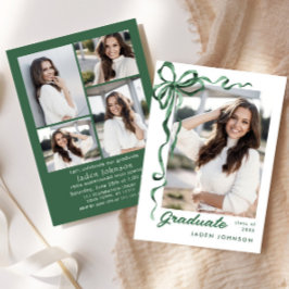 Trendy Green Bow Ribbon 5 FOTO Afstudeerfeest Kaart