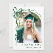 Trendy Green Bow Ribbon 5 FOTO Afstuderen Bedankkaart (Voorkant)