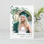 Trendy Green Bow Ribbon 5 FOTO Afstuderen Bedankkaart (Staand voorkant)