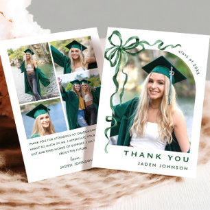 Trendy Green Bow Ribbon 5 FOTO Afstuderen Bedankkaart
