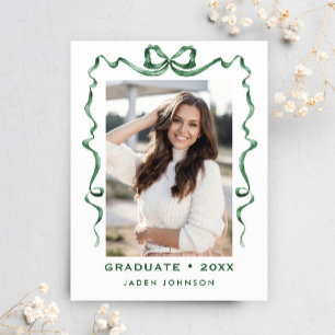 Trendy Green Bow Ribbon FOTO Afstudeerfeest Briefkaart
